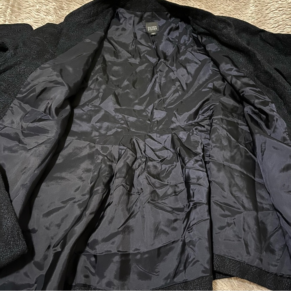 Eileen Fisher Wool Blazer Navy Blue Embroidered Swirl One Button large - Picture 7 of 10